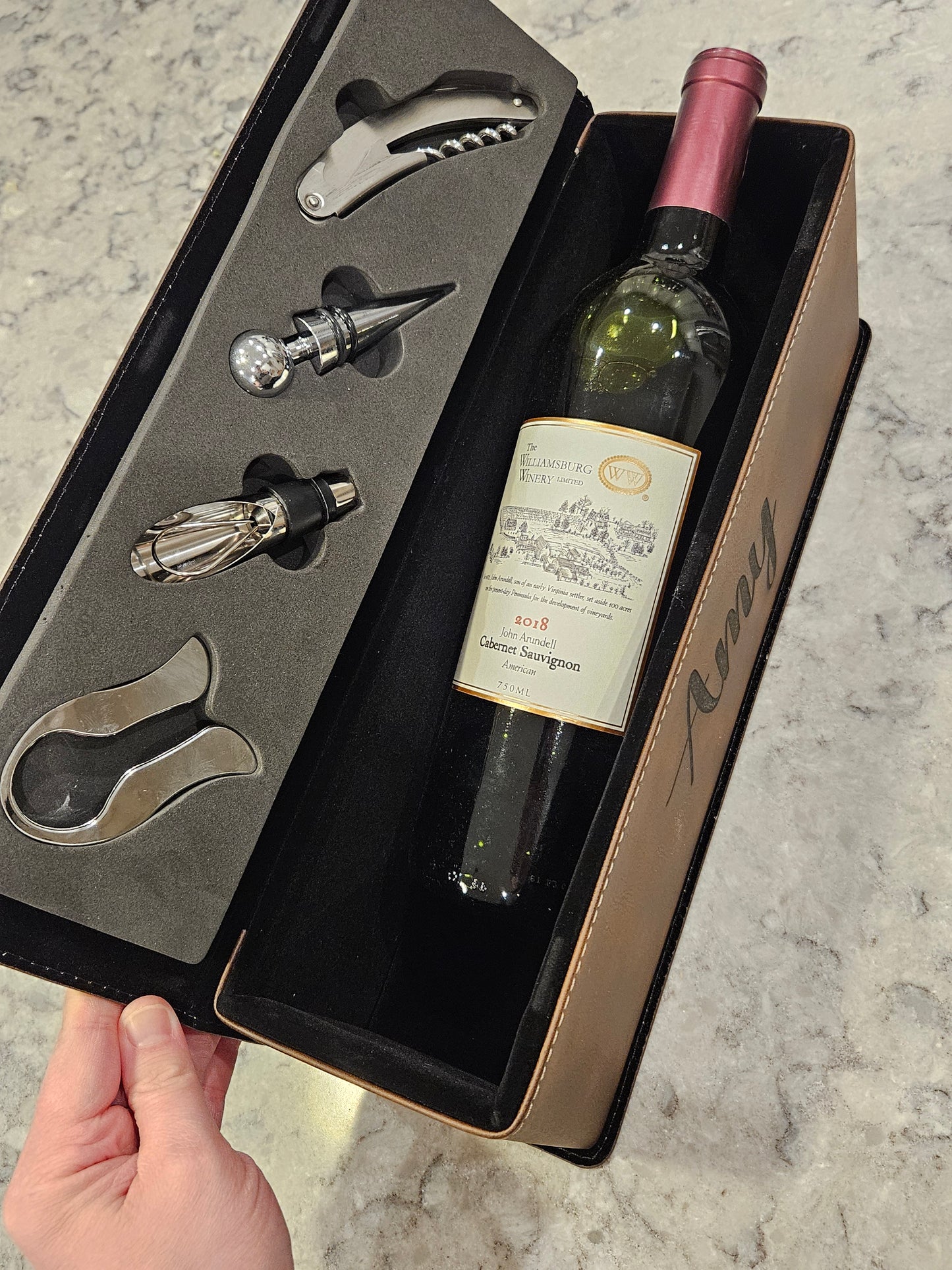 Leatherette Wine Bottle Box and Tools, Personalized wine box