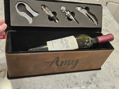 Leatherette Wine Bottle Box and Tools, Personalized wine box