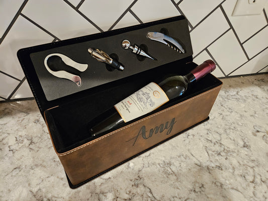 Leatherette Wine Bottle Box and Tools, Personalized wine box