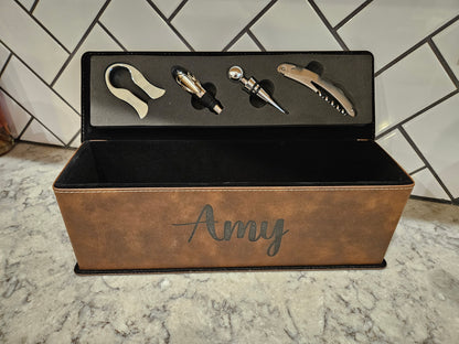 Leatherette Wine Bottle Box and Tools, Personalized wine box