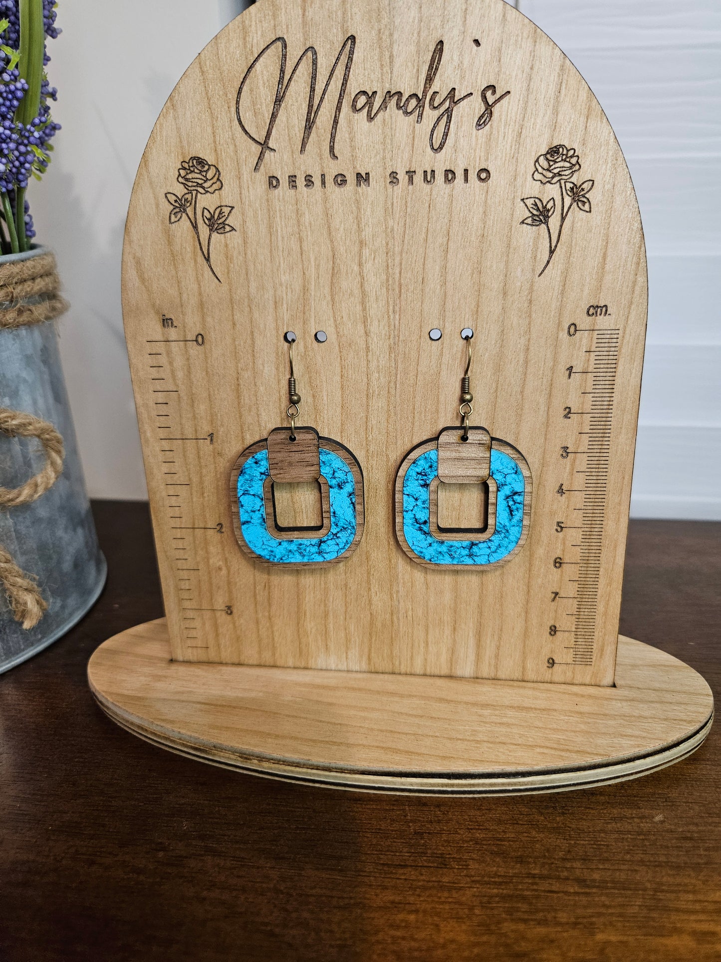 Boho Dangle Earring with Blue Inlay