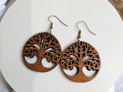 Tree of Life Wooden Dangle Earrings