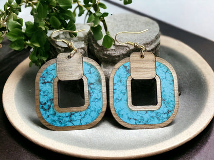 Boho Dangle Earring with Blue Inlay