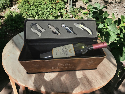 Customizable Leatherette Wine Bottle Box and Tools, Personalized wine box