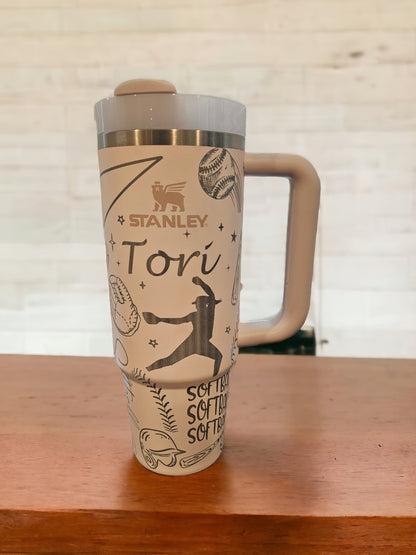 Softball Stanley Quencher 2.0 Tumbler, Personalized Softball tumbler