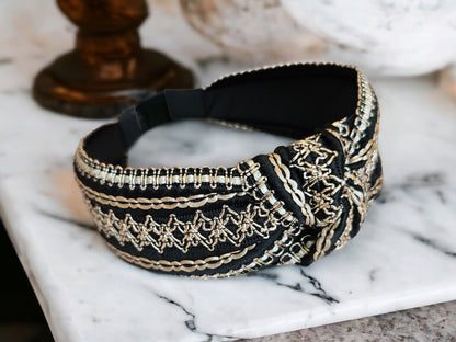 Black and Gold Delicately Stitched Knot Headband