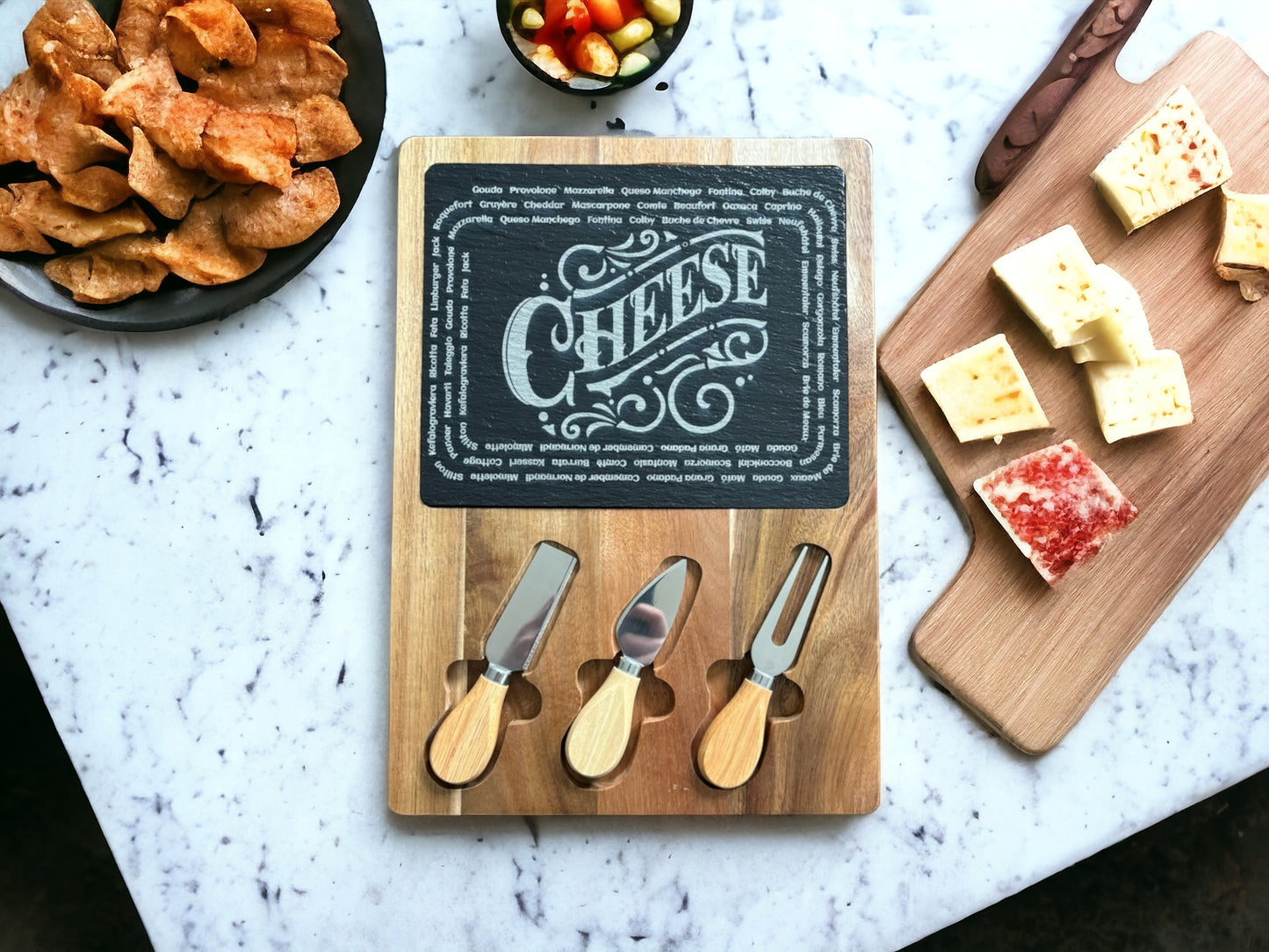 Acacia Charcuterie Board - Engraved - Cheese of the World