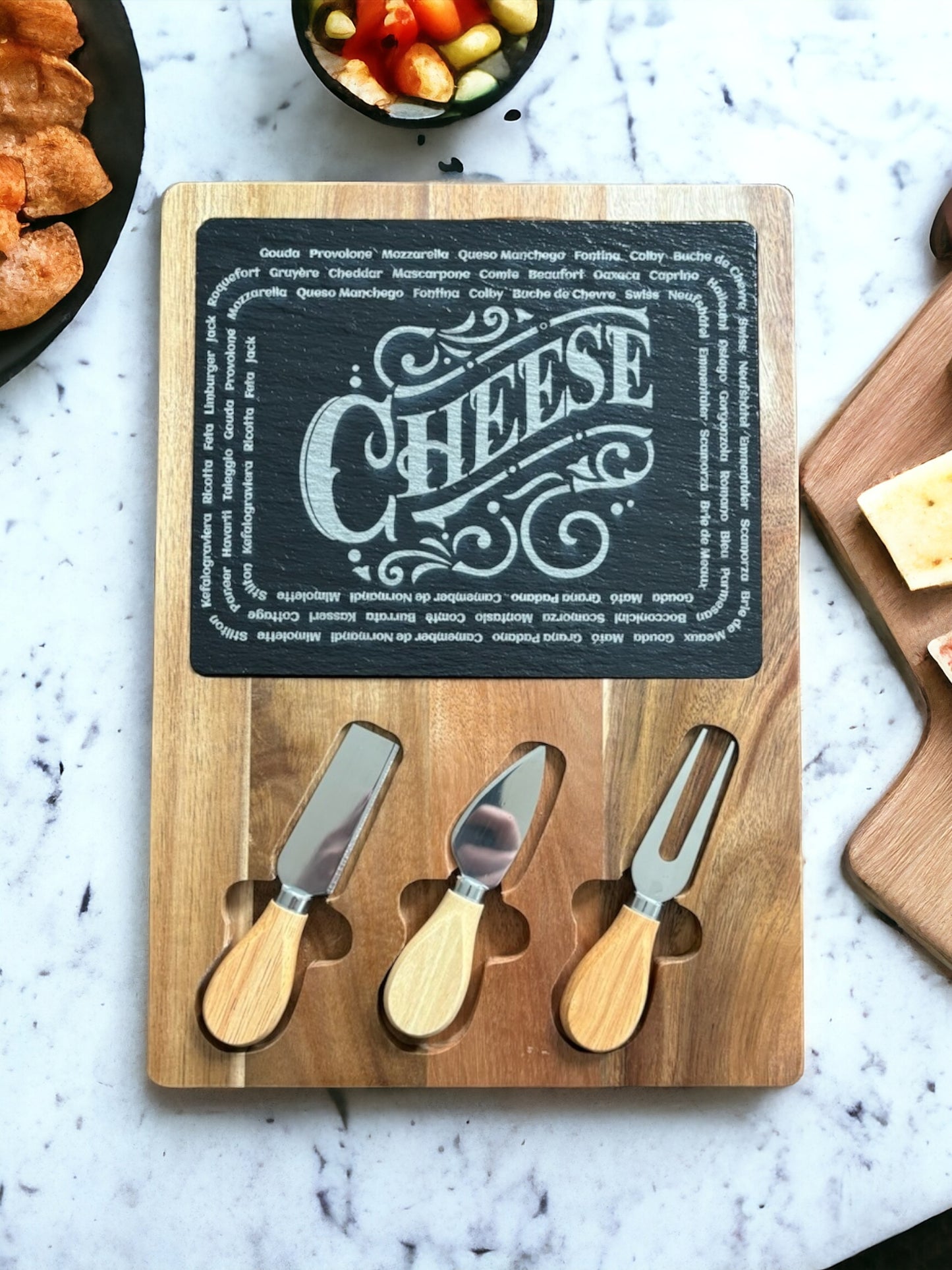 Acacia Charcuterie Board - Engraved - Cheese of the World