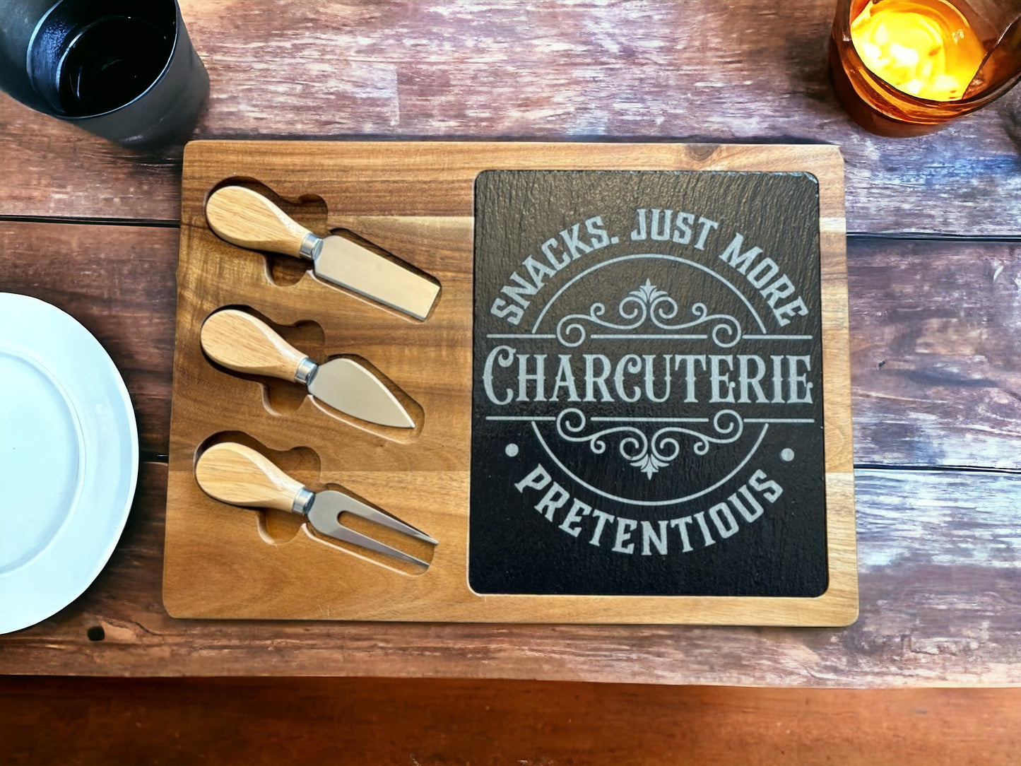 Acacia Charcuterie Board - Engraved - Pretentious