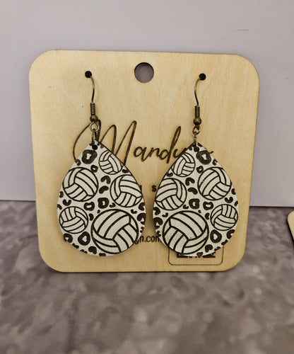 White Engraved Volley Ball Earrings