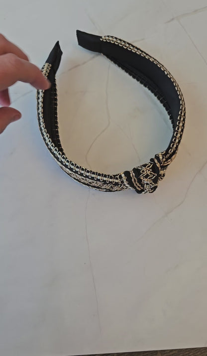 Black and Gold Delicately Stitched Knot Headband